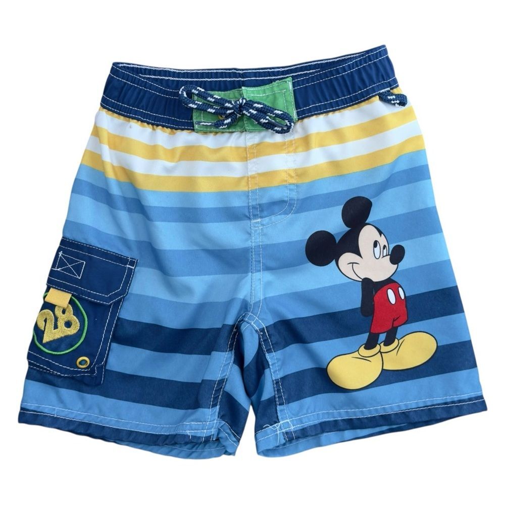 Disney Store Boys Kids Blue Mickey Mouse Drawstring Swim Trunks Bathing Suit. 3.